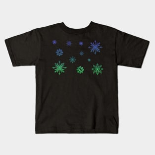 Ombre Blue Green Faux Glitter Snowflakes Kids T-Shirt